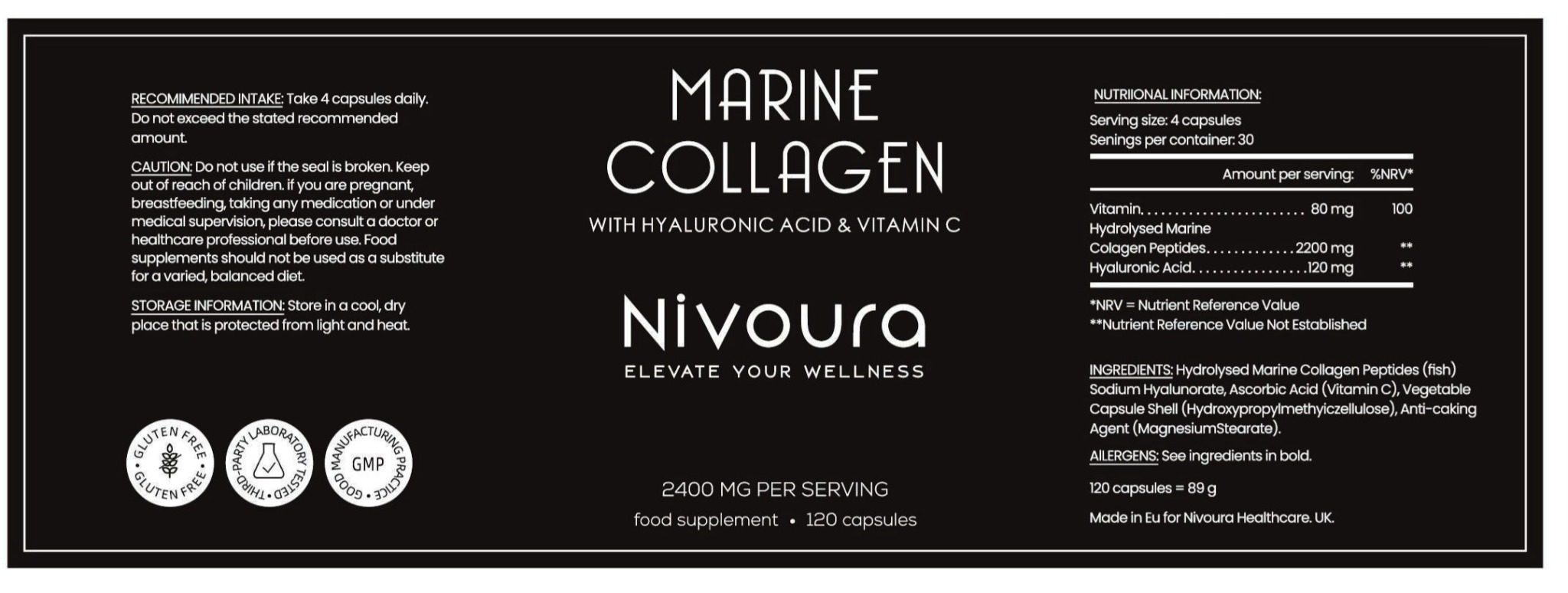 Marine Collagen Supplement 2400mg - 120 Tablets with Hyaluronic Acid & Vitamin C - Image 2