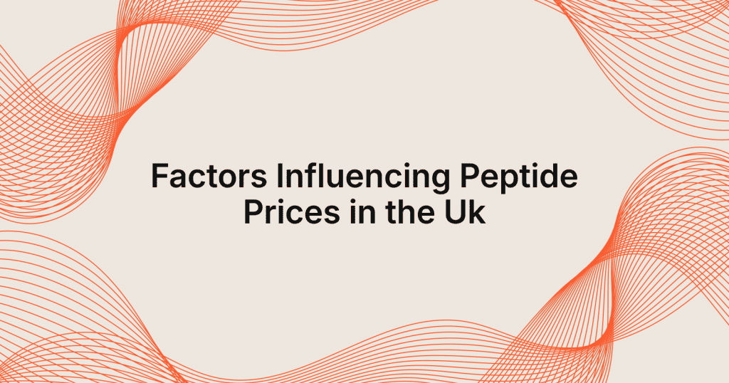 e297a34d-c086-4e31-bdc8-99c6f2e44bb9-1785769691006 - Natty Peptides Slide title: 'Factors Influencing Peptide Prices in the UK' on a beige background with orange wavy lines.