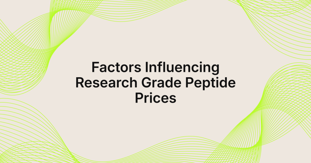 Title slide: Factors Influencing Research Grade Peptide Prices on a beige background with lime-green curved lines.